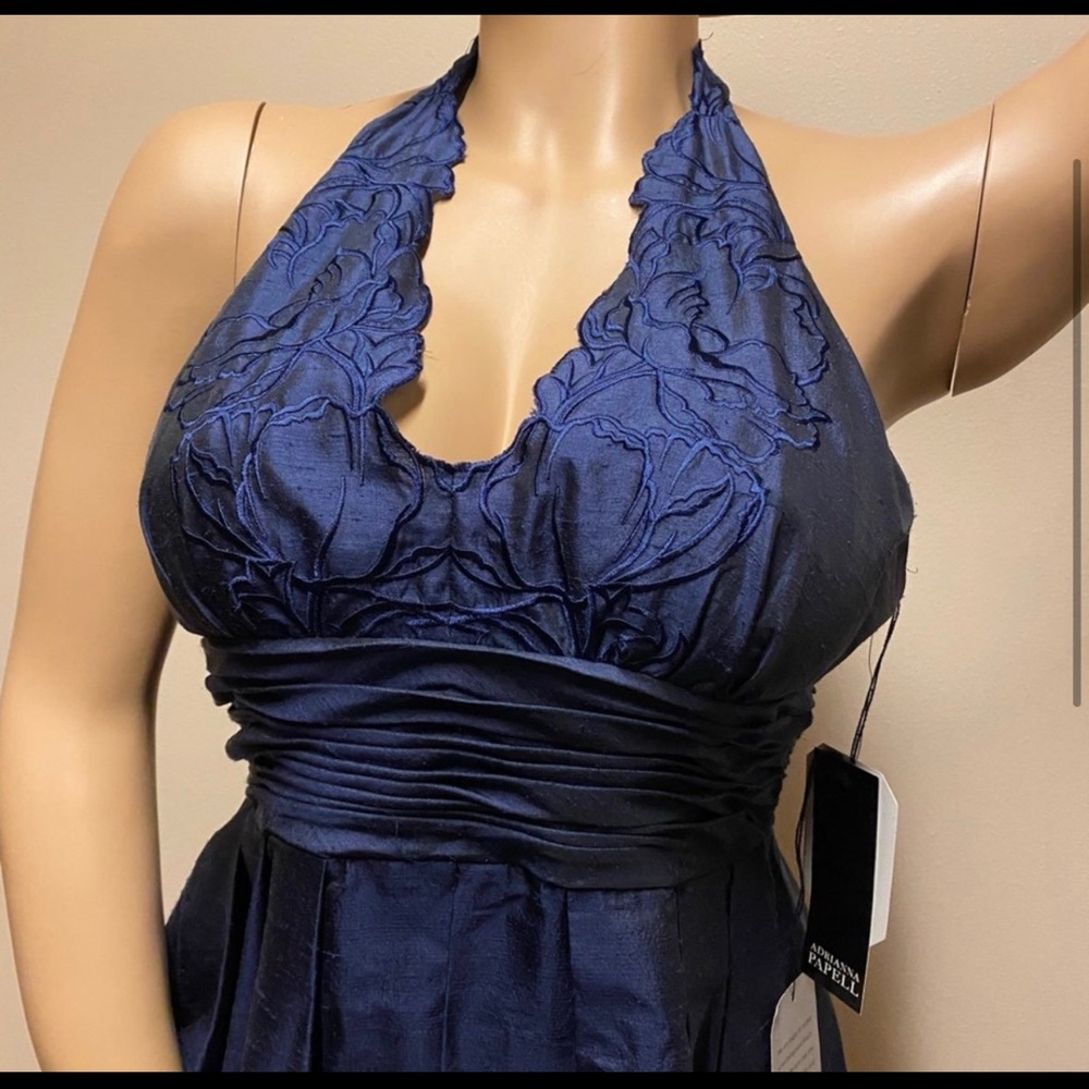 Adrianna Papell Navy Blue Halter Dress | Knee Gown | Semi Formal | Size 8 NWT - Picture 4 of 7